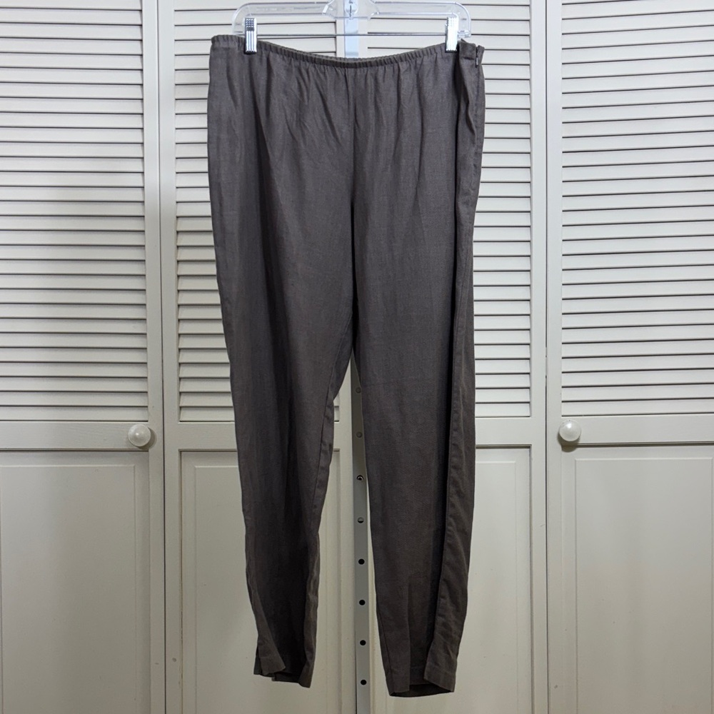 Eileen Fisher Women's Linen Side Zip Slim Straight Pants Large